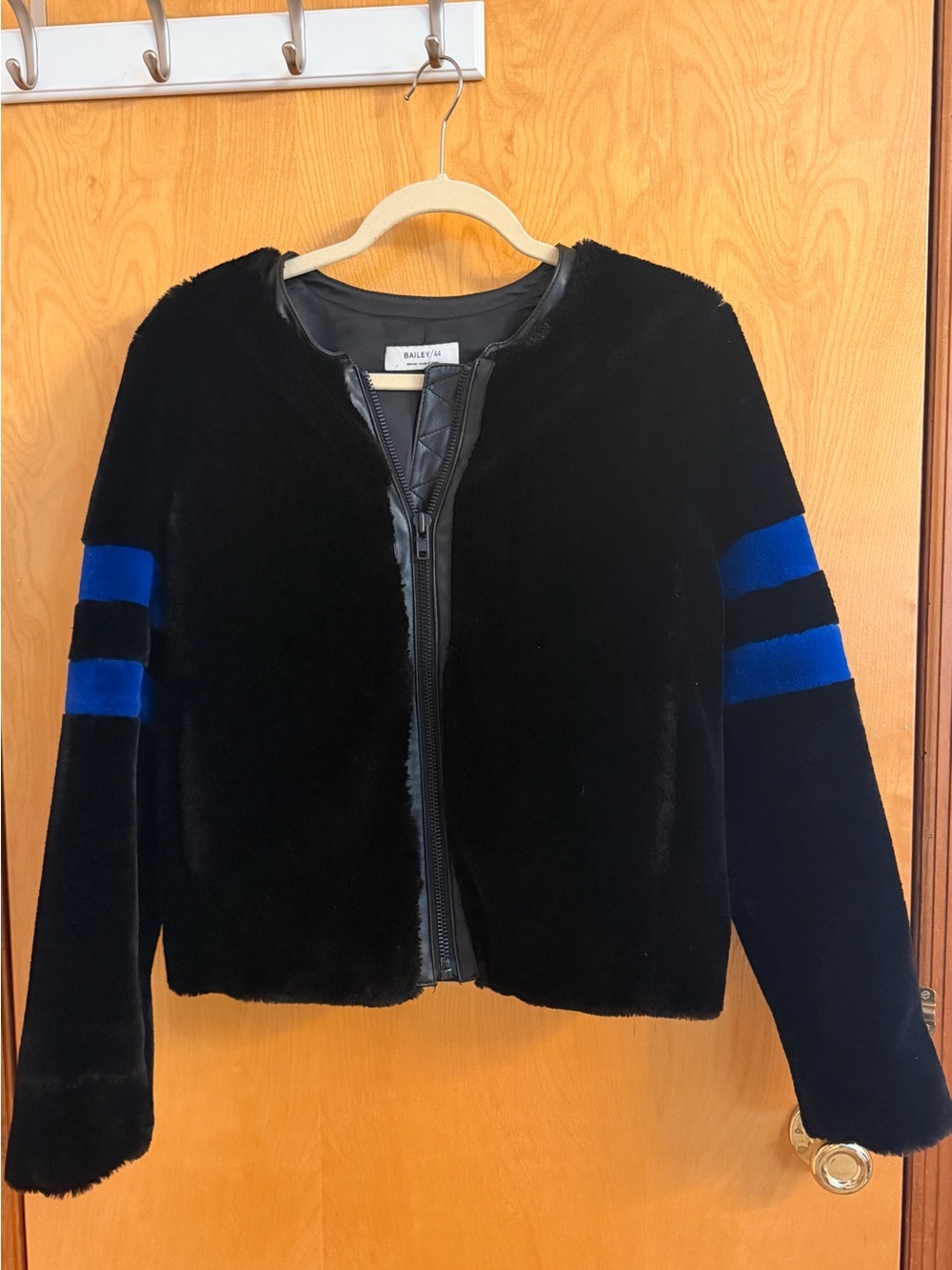 Bailey/44 Sullivan Faux Fur Jacket in Black & Blue.